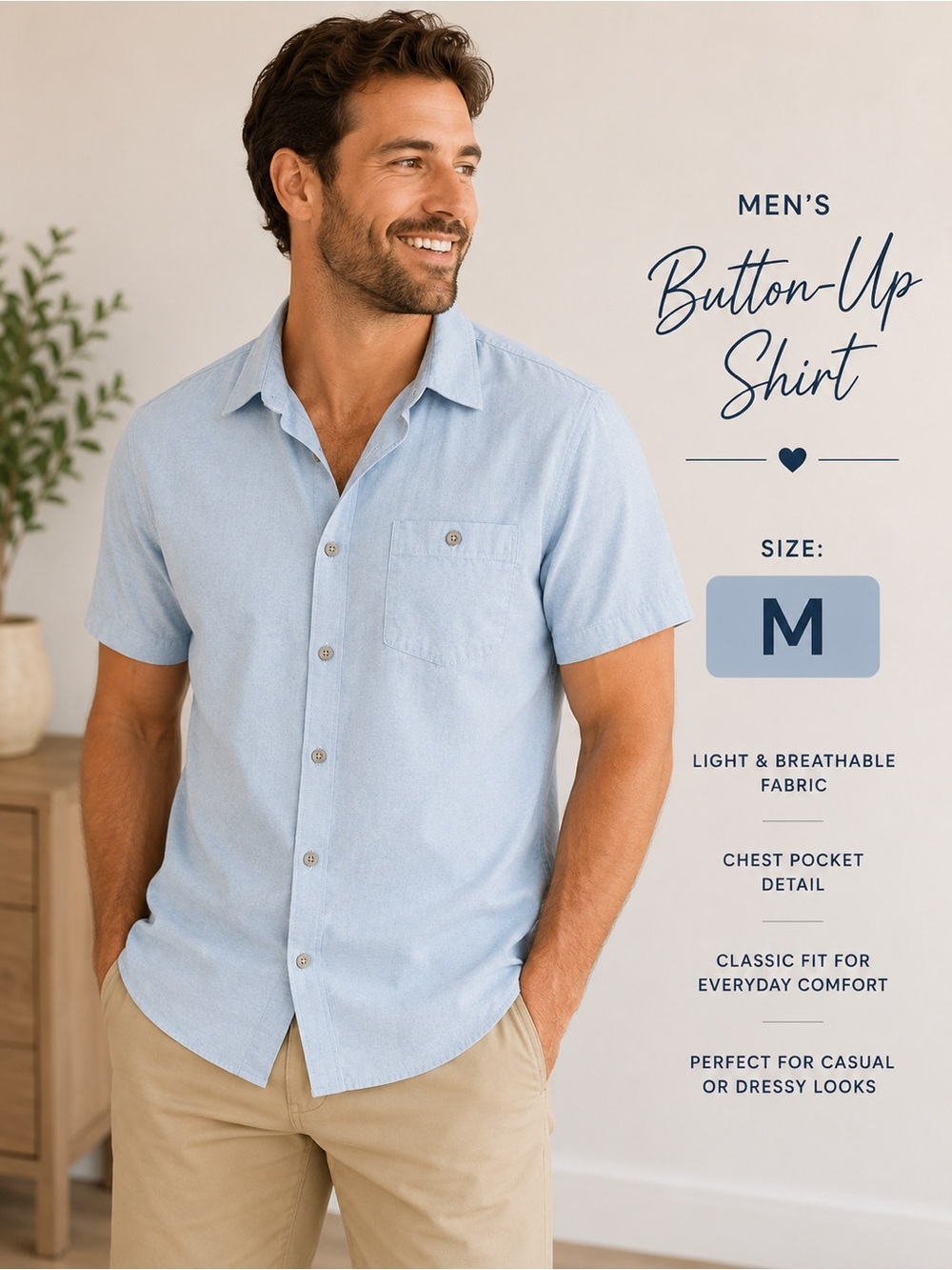 Kenneth Cole Short-Sleeve Button-Down Shirt in Light blue MEDIUM